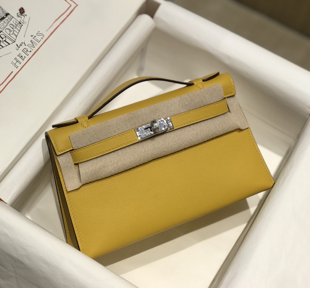 Hermes Mini Kelly Pochette 22cm Bag In Yellow Amber Swift Leather